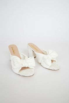 Cute Ivory Sandals - White High Heel Sandals - Bow Sandals - Lulus Hoco Heels, Hoco Shoes, White High Heel Sandals, Ivory Sandals, White High Heels, Bridal Heels, Bridesmaid Shoes, Fancy Shoes, Bow Sandals