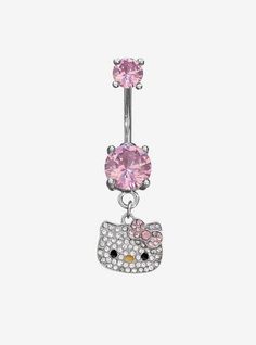 a hello kitty belly ring with pink crystals