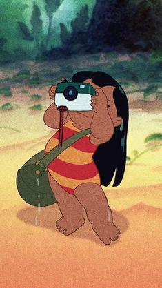 a cartoon character holding a camera and looking through it