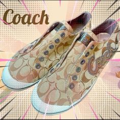 Coach Keeley Classic Signature Luxury Logo Sneakers - Size 6 1/2 As Marked - Logos All Over These Babys ! - Canvas & Patent Leather - Slip Ons , No Laces Style - Neutral Brown Hues Classic Coach Colors - These Are Hot !!! Brand New !!! Just Grab Em And Stop Thinking !!! Check Out My Closet To Bundle & Save Follow Me @ Rockinurstyle On Insta For The Latest Everyday !! Coach Slip On Sneakers, Luxury Logo, Stop Thinking, Lace Fashion, Coach Shoes, Signature Logo, Leather Slip Ons, Slip Ons, Womens Shoes Sneakers