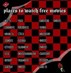 a red and black checkerboard pattern with the words places to watch free movies