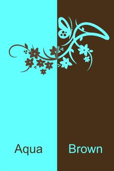 an aqua and brown background with flowers