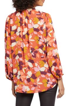 Puff shoulders frame this soft georgette blouse covered in a painterly print. 27 1/2" length (size Medium) Split neck Long sleeves 100% polyester Machine wash, line dry Imported Puff Shoulder Top, Georgette Blouse, Sweaters And Leggings, Floral Print Blouses, Puffy Sleeves, Tall Model, Designer Outfits Woman, Printed Blouse, Model Measurements