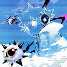 an image of a cartoon character with big eyes and spikes on his head in the snow