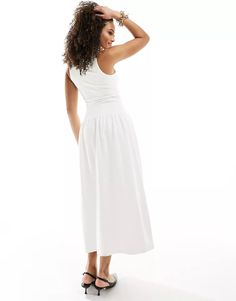 4th & Reckless dropped waist racer neck midi dress in cream | ASOS Flattering Sleeveless Midi Dress For Day Out, Summer Cream Sleeveless Maxi Dress, Sleeveless Stretch Maxi Dress For Daywear, Stretch Sleeveless Maxi Dress For Daywear, Sleeveless Stretch Midi Dress For Daywear, White Stretch Midi Dress For Daywear, White Sleeveless Rayon Midi Dress, White Sleeveless Viscose Midi Dress, Chic Off-white Sleeveless Sundress