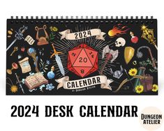 a desk calendar with an image of various items on it and the words, 2021 desk calendar