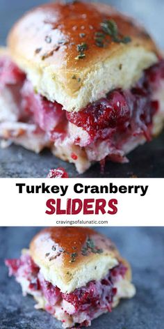 turkey cranberry sliders on a baking sheet with the title text overlay