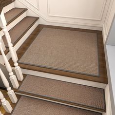 there is a set of stairs with carpet on it