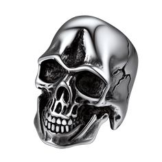 a silver skull is shown on a white background