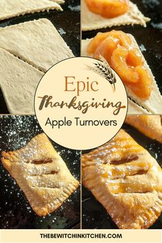 an apple turnover is shown with the words epic thanksgiving apples turnovers on top and below