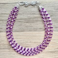 💞One of a kind & ready to ship💞  Acrylic (lightweight) beads in stunning shades of light and dark purple 😍 5 strand chunky necklace makes a great statement piece!  16 inch necklace with a 4 inch extender chain.  Thank you for supporting American small business :) Like this style but prefer another color? Check out our other BIG BEAD necklaces:  https://www.etsy.com/shop/PolkaDotDrawer?ref=hdr_shop_menu&search_query=big+bead Handmade Lavender Beaded Necklaces With Round Beads, Lavender Beaded Necklaces For Jewelry Making, Lavender Beaded Necklaces With Round Beads, Handmade Lavender Crystal Necklaces With Round Beads, Lavender Beads For Jewelry Making, Purple Beaded Necklaces With Large Round Beads, Lavender Necklaces With Colorful Round Beads, Lavender Beaded Necklaces With Faceted Beads, Lavender Beaded Necklace With Faceted Round Beads