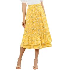 It is made from lightweight fabric adds definition to the free-flowing design. Falling to a waterfall midi hem, it sits high on the waist with a discreet side zip fastening. Channel elegant style in this midi skirt, beautifully printed with an blossom print for versatile look. Wear it with tops and sandals for a sleek work or weekend fit. Occasion: Weekend, Daily Wear, Shopping, Picnic, etc. Please check your measurements to make sure the item fits before ordering. Measurement (in inches) Intern Colorful Midi Skirt, Fun Skirts, Skirt Chiffon, Maxi Skirt Boho, Blossom Print, Printed Skirt, Floral Outfit, Teacher Outfits, Free Flowing