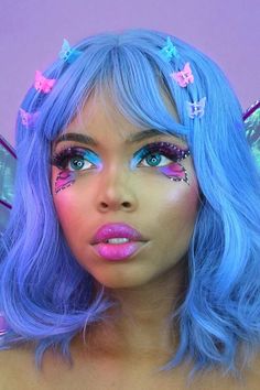 Butterfly Costume Aesthetic, Aquarium Makeup, Butterfly Inspired Makeup, Rave Essentials, Makeup Yeux, Edc Makeup, Enchanted Birthday, Ethereal Romantic