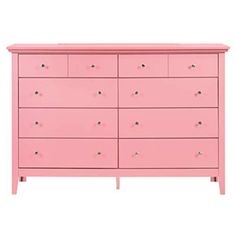 a pink dresser with lots of drawers