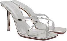 Silver Adriana Heeled Sandals by Amina Muaddi on Sale Muaddi Shoes, Amina Muaddi Heels, Amina Muaddi Shoes, Heels Casual, Amina Muaddi, Dress Up Dolls, Heeled Sandals, Leather Slip Ons, Stiletto Heel