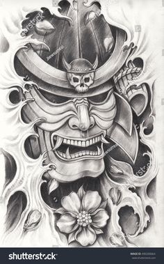 Mask Tattoo Design, Japanese Warrior Tattoo, Samurai Drawing, Samurai Warrior Tattoo, Guerriero Samurai, Armor Tattoo