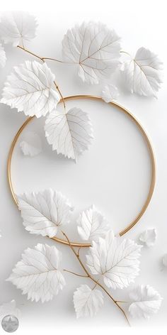 white leaves and gold wire on a white background