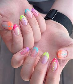 Easy Cute Summer Nails, Bold Spring Nails, Fun Graduation Nails, Nail Designs Different On Each Nail, Fun Colorful Nail Designs, Multiple Design Nails, Summer Nails Dots, Cute Nail Inspo Summer, Spring Nail Inspo 2024