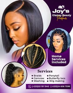 Hair Business Flyer Design, Hair Flyer Design Ideas, Beauty Salon Banner Design Ideas, Braid Flyer Design, Hair Banner Design, Hair Salon Flyer Design, Hair Logo Design Ideas Graphics, Hairstyles Logo Design