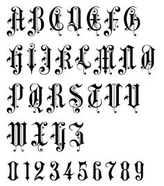 the upper and lower case of an old english alphabet, in gothic style with swirls