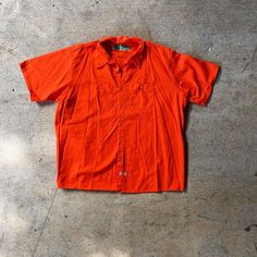 Vintage workwear utility wear bright hunter orange short sleeve button down durable Press cotton shirt top by Red Kap Excellent condition 3XL Casual Orange Collared Camp Shirt, Casual Orange Shirt For Workwear, Casual Orange Shirt For Work, Orange Relaxed Fit Cotton Camp Shirt, Orange Workwear Top With Pockets, Orange Short Sleeve Tops With Pockets, Casual Orange Top For Outdoor, Red Short Sleeve Tops For Outdoor, Orange Cotton Tops With Pockets