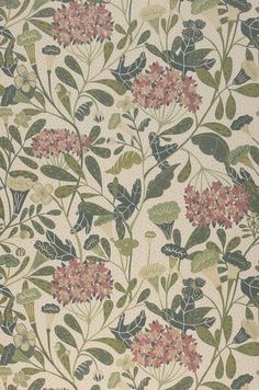 an image of a wallpaper with flowers and leaves on the surface in shades of green