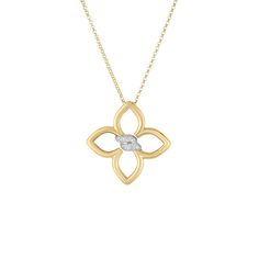 18K Yellow and White Gold Cialoma Medium Diamond Flower Necklace Diamond Flower Necklace, Diamond Flower Pendant, Small Necklace, Engagement Rings Bridal Sets, Pave Pendant, Roberto Coin, Bridal Ring Sets, Flower Pendant Necklace, Delicate Chain