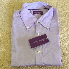 Ralph Lauren Purple Label Button Down Shirt New With Tag Designer Spring Shirt With Buttons, Designer Shirt With Placket For Spring, Purple Long Sleeve Dress Shirt With Button Closure, Designer Button-up Shirt With Button Closure, Designer Collared Shirt, Classic Shirt With Button Closure, Purple Button-up Business Casual Shirt, Purple Button-up Shirt For Business Casual, Purple Cotton Button-up Dress Shirt