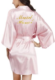 PRICES MAY VARY. This wedding robes for bridal party are made of polyester. One size: mid-thigh length-34.5inch; chest-49.5inch; 3/4-length sleeves-144inch. Kimono robe design, suitable for most women with size from 0-12, height from 4'11" to 5'7" and weight from 90 to 165 pounds. These women silky robes are perfect choice for wedding, bridal party, getting ready, honeymoon, cosplay, loungewear, nightwear and more. The silky satin fabric provides you not only luxurious look but also smooth, soft Bridal Corset, Silky Robe, Bridal Prep, Wedding Kimono, Bridal Party Robes, Satin Kimono, Wedding Robe, Gold Powder, Dressing Gown Robe