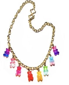 Gummy Bear Necklace- GOLD COLLECTION– HotRocksJewels Silver Necklaces Gummy Bear, Cameron Boyce Descendants, Gummy Bear Necklace, Weird Jewelry, Bear Outfits, Bracelet Kits, Bear Necklace, Earring Holder, Gummy Bear