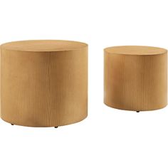 two wooden stools sitting next to each other