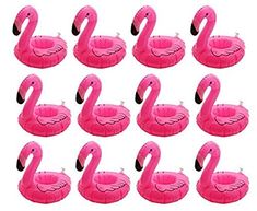 12 pink flamingos inflatable floating pool toys for kids and adults, set of 10