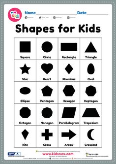 shapes for kids worksheet with the names and numbers on it's page