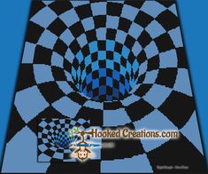 an image of a blue and black checkerboard pattern with the words hooked creations on it