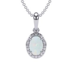 PRICES MAY VARY. 💎Opal: This halo pendant necklace features a beautiful Created Opal gemstone set in 10K white gold, with 7x5mm center stone, and 18" cable chain in genuine 10K Gold. 💎Diamond: This pendant boasts the elegance of 10 perfectly-cut, H-SI genuine natural diamonds, all set in 10K white gold, with a combined weight of 1/20ctw. ✨Crafting Excellence: We possess a deep understanding of both jewelry and the intricate process of crafting precious metals. Every piece undergoes a meticulou Hypoallergenic Necklace, Oval Pendant Necklace, Opal Pendant Necklace, Chain For Women, Halo Pendant, Birthstone Pendant, Oval Pendant, Diamond Pendant Necklace, Opal Pendants