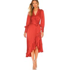 When In Pursuit Of Perfect Dinner-Date Attire, Look To This Zimmermann Midi Dress. It's Made From Lustrous Silk Satin With A Swathe Of Asymmetric Ruffles A Detail That's Further Accentuated By The Flattering Wrap-Front. 100% Silk. Belt Loops, Self-Tie Belt. Wrap Styling With Side Tie Closure. Zipper Cuffs With Pleated Detail. Buttery Charmeuse Fabric + Cascading Ruffle Trim. Color: Crimson. 100% Authentic. Free Authentication And Free Shipping! Zimmermann 1 Us 4-6 Size S Zimmermann 2 Us 6-8 Size Red Silk Dress For Formal Occasions, Elegant Red Silk Midi Dress, Chic Fitted Red Silk Dress, Elegant Red Fitted Silk Dress, Elegant Fitted Red Silk Dress, Red Fitted Silk Dress, Fitted Red Silk Dress, Red Silk Midi Dress For Wedding, Red Satin Dress For Fall