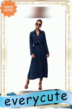 Navy Blue Button Down Split Maxi Shirt Dress Long Sleeve Blue Shirt Dress For Fall, Blue Long Sleeve Shirt Dress For Fall, Formal Blue Long Sleeve Shirt Dress, Single Breasted Shirt Dress For Office, Blue Button-up Midi Dress For Formal Occasions, Blue Button-up Formal Dress, Blue Button-up Dress For Formal Occasions, Blue Long Sleeve Dresses With Button Cuffs, Formal Blue Button-up Dress