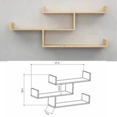 two shelves are shown next to each other with the measurements for each shelf below them