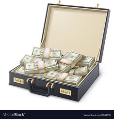 an open briefcase filled with money on a white background stock photo - 959872