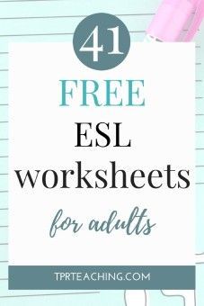 a notebook with the words, free esl worksheets for adults and an image of