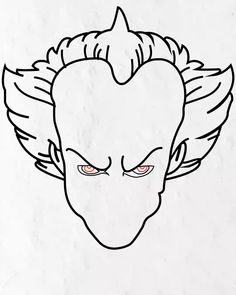 a drawing of an angel's head with red eyes