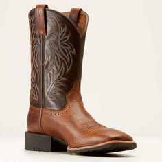 Sport Wide Square Toe Western Boot | Ariat Western Brown Slip-resistant Boots, Western Boots With Cushioned Footbed, Classic Boots With Slip-resistant Round Toe, Classic Slip-resistant Boots With Round Toe, Classic High-top Boots With Cushioned Footbed, Classic Slip-resistant Snip Toe Boots, Casual Slip-resistant Snip Toe Boots, Rugged Moc Toe Fade-resistant Boots, Classic Slip-resistant Moc Toe Boots