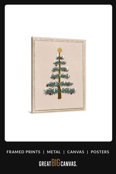 a christmas tree with gold stars on it and the words, framed prints metal canvass posters