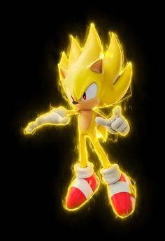 sonic the hedgehog is glowing yellow and has his arms spread out in front of him