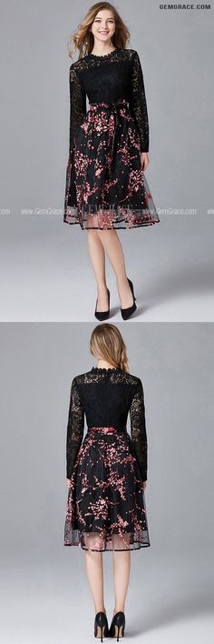 10% off now|Free shipping world-wide. L-5XL Pretty Aline Black Lace Flowers Party Dress with Long Sleeves at GemGrace. Click to learn our pro custom-made service for wedding dress, formal dress. View #WeddingGuestDresses for more ideas. Flower Party Dress, Cheap Homecoming Dresses, Homecoming Dresses Long, For Wedding Dress, Dresses Cheap, Flower Party, Formal Party Dress, Dress With Long Sleeves, Dress Formal