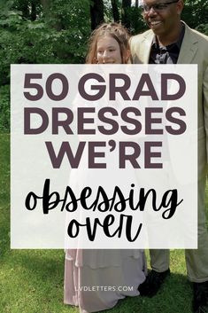 a man and woman standing next to each other with the words 50 grad dresses we're dressing over