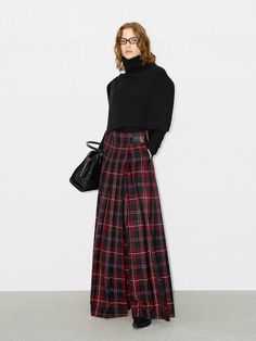 MO&Co. Women's Flowy Plaid Maxi Skirt This skirt is made from a premium wool blend, providing warmth and comfort. Features flowing maxi silhouette and pleated design to create a classic, elegant look. With a side pocket and zip closure, it offers convenience and style. Perfect pair it with a knit top for the ultimate seasonal ensemble. Features : - Flowy maxi silhouette- Layered detail and side pocket- Pleated design, plaid pattern- Made from premium wool blend Code: MBD4SKT028The back length of Plaid Maxi Skirt Outfit, Long Plaid Skirt Outfit, Plaid Maxi Skirt, Long Plaid Skirt, Plaid Skirt Outfit, Tartan Skirt, Maxi Skirt Outfits, Grey Plaid, Classic Elegant