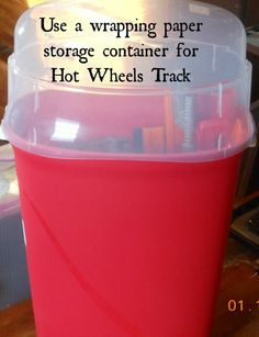 a red container filled with lots of different types of items