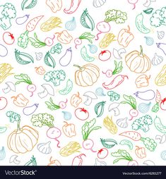 colorful vegetables and fruits on a white background seamless wallpaper, pattern or backdrop