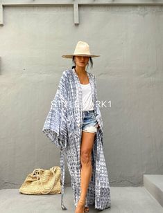 Long Kimono Outfit, Fiesta Outfit, Yacht Party, Casual Kimono, Hand Tie, Long Kimono, Long Jacket, Dyed Dress, Tall Women